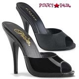 Pleaser Shoes | Seduce-101, Peep Toe Mule Color Available: Black patent, Black Faux Leather