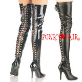 Pleaser | Seduce-3063, Open Back D-ring Lace-up Thigh Boot