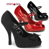 Cutiepie-08, 4.5 Inch High Heel with 3/4 Inch Platform Peep Toe Mary Jane with Bow Made By Pinup Couture