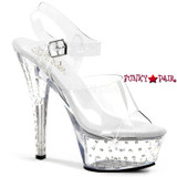 Pleaser | Stardust-608, Platform with Clear Ankle Strap Rhinestones Studded Sandal