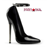 Devious Dagger-12, 6.25" Black Solid Brass Heel Fetish Pump