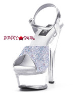 601-Juliet-G, 6 Inch High Heel with 1.75 Inch Platform Silver Glitter Dancer Heel Made by ELLIE Shoes