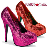 Pink Label | TEEZE-06GW, Wide Width Glitter Platform Pump Size 9-16