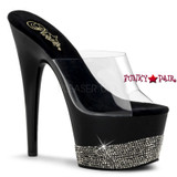 Adore-701-3, 7 Inch Stiletto Heel Slide With Rhinestones Color Clear/Black