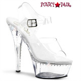 Pleaser Kiss-208LS, 6 Inch Clear Ankle Strap with One Line Rhinestone