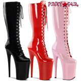 Pleaser Infinity-2020, 9 inch high heel with 5.25 inch platform front lace-up knee boots