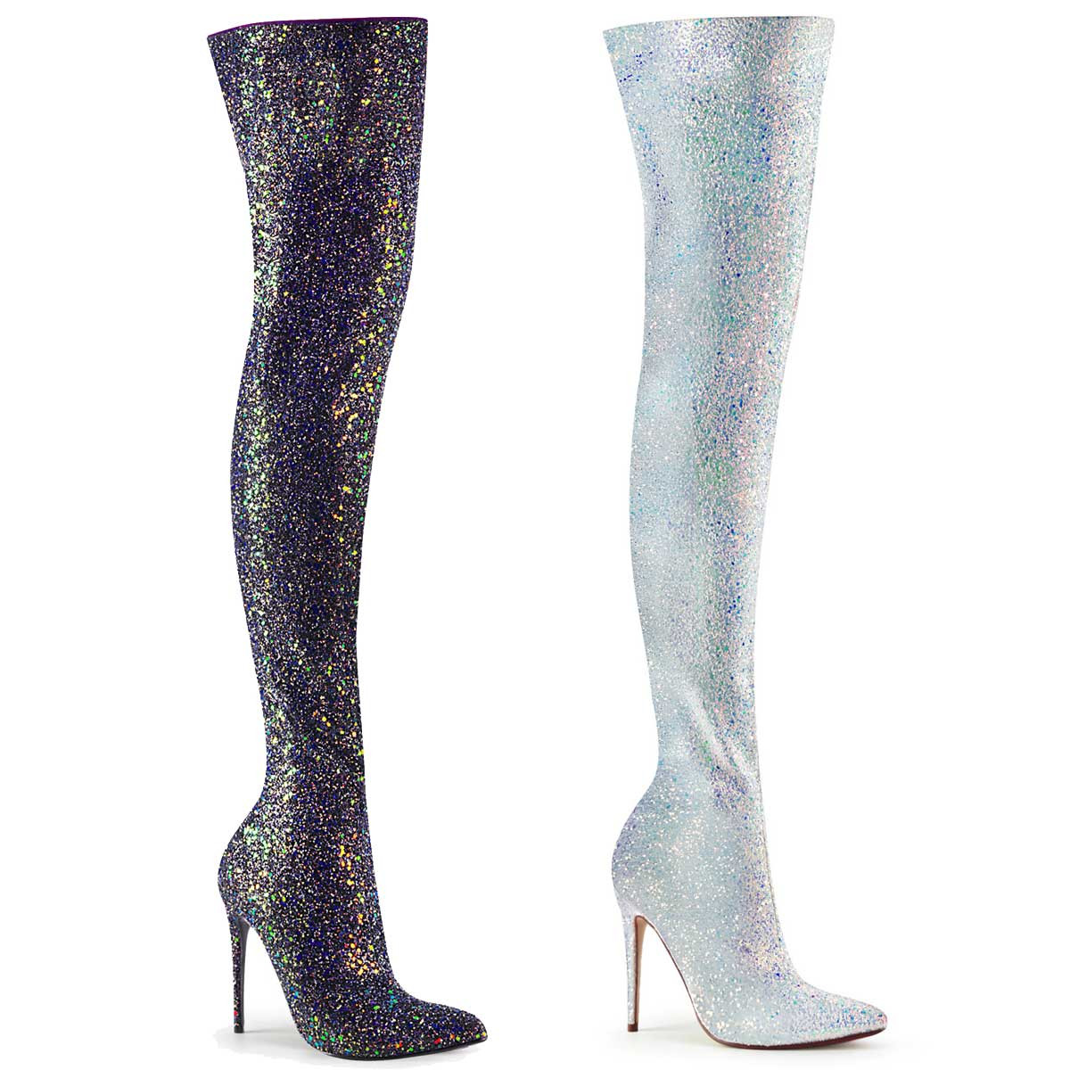 Pleaser Courtly3015, 5 Inch Glitter Thigh High Boots