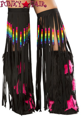 CL501, Black Beaded Fringe Leggings