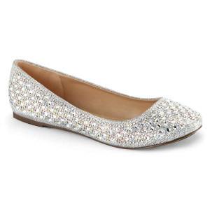 Women's  Flat Round Toe Silver Glitter Shoes by Fabulicious
