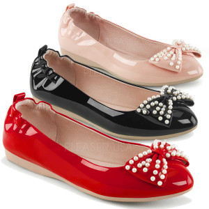 Ivy-09, Pointed Toe Flats with Pearl Bow