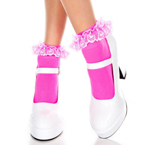 Music Legs | ML-527, Hot Pink Opaque Anklet with Ruffled Lace