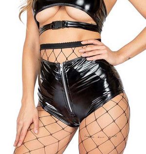 R-3888, LATEX HIGH WAISTED ZIPPER SHORTS by Roma Costume