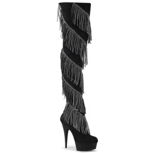 Pleaser | DELIGHT-3065, 6" Rhinestone Fringe Thigh High Boots