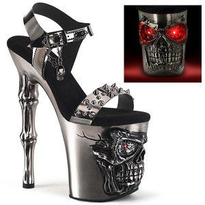 RAPTURE-812-LT, 8 Inch Skull Sculpted Platform Ankle Strap Sandal with Spike By Pleaser