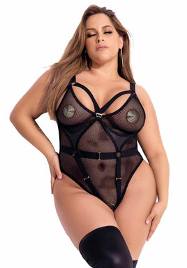 MA2701X, Plus Size Two Piece Net Bodysuit by Mapale