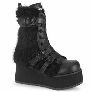 TRASHVILLE-218, Fur Panel Mid-Calf Boots By Demonia