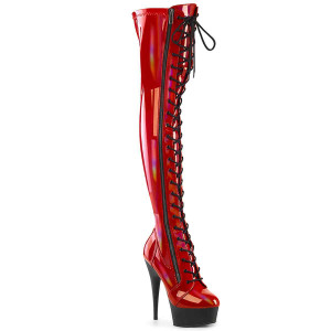 DELIGHT-3029, 6" Red Thigh High Boots with Zipper By Pleaser