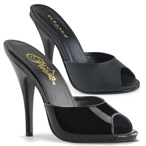 Seduce-101, Peep Toe Mule Color Available: Black patent, Black Faux Leather Pleaser Shoes |