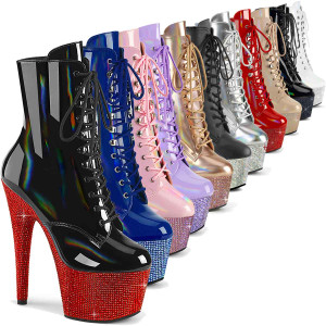 Bejeweled-1020-7, 7 Inch Rhinestones Platform Ankle Boots By Pleaser USA
