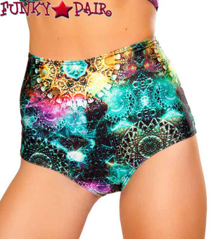 JV-FF610, Rave High Waisted Shorts On Sales $28.95 color Jade Trance front view