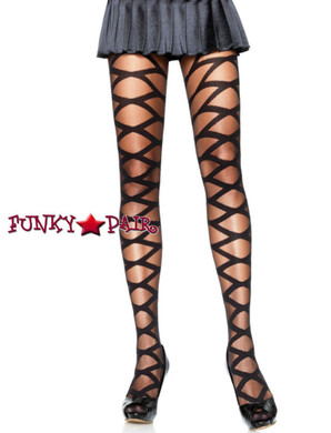 Black Sheer Woven Criss Cross PantyHose |Leg Avenue 7272