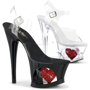Moon-708HRS, 7 Inch Cut out with Heart in Platform Sandal by Pleaser
