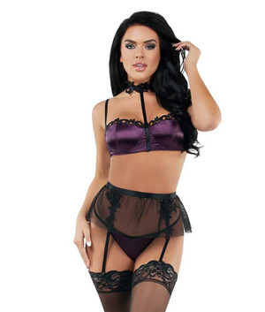 Starline | SL9018, Padded Satin Bra and Mesh Garter Belt