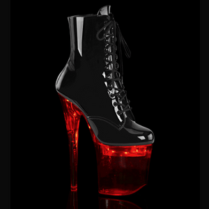 Flashdance-1020-8, Lite-Up Platform Lace-up Ankle Boots color black patent by Pleaser
