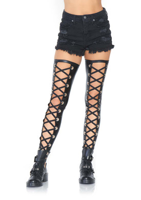 Wet Look Footless Lace Up Thigh Highs Leg Avenue LA-6914