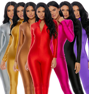 Forplay Costume | FP-113505, Metallic Mock Neck Zipfront Catsuit