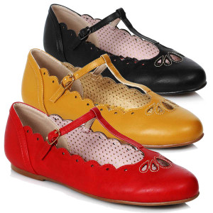 Bettie Page Shoes | BP100-MAILA, Flat T-Strap Ballet