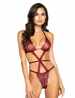 R-LI340, Strappy Eyelash Lace Teddy color Red