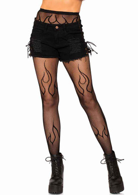 Plus Size Black Flame Net Tights