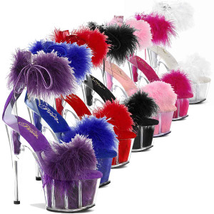 Adore-724F, 7" Marabou Fur Ankle Cuff Platform Sandal by Pleaser USA