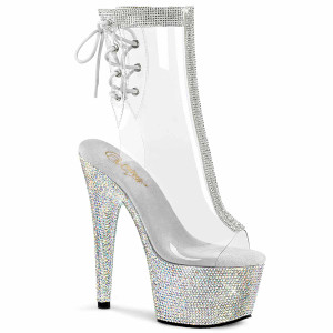 Bejewled-1018C-2RS, 7" Clear Rhinestones Peep-Toe Ankle Boots by Pleaser