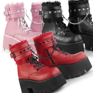 Ashes-57, Chunky Heel Ankle Boots with Removable Ankle Cuffs By Demonia