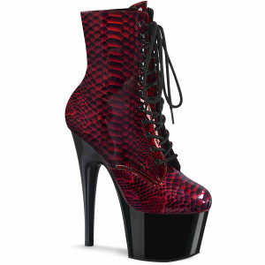 ADORE-1020SPRE, 7" Red Snake Skin Print Ankle Boot by Pleaser USA