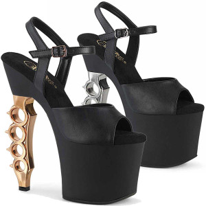 IRONGRIP-709, 7" Chrome Bass Knuckles Heel Ankle Strap Sandal by Pleaser