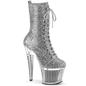 SPECTATOR-1040G, 7" Glitter Textured Platform Open Toe/Heel By Pleaser