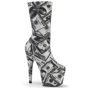 ADORE-1002DP, 7" Dollar Print Stretch Ankle Bootie By Pleaser USA