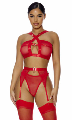  Forplay Women's Caught Up Zip Front Lingerie Set