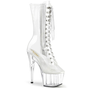 Adore-1050C, 7" Clear Stripper Platform Mid-Calf Boots By Pleaser