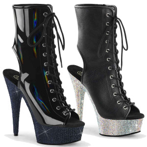 BEJEWELED-1016-6, 6" Rhinestones Platform Open Toe Lace up Boots By Pleaser