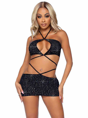 LA86125, Rhinestone Strap Detail Top and Skirt Set by Leg Avenue