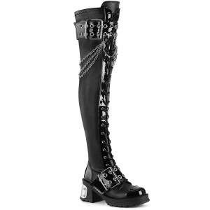 BRATTY-304,  Over The Knee Boots with Chain and Buckles By Demonia