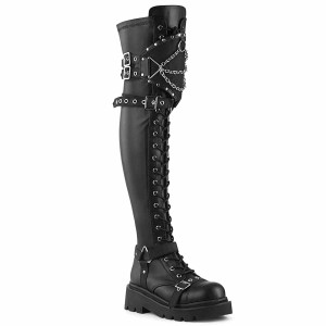 RENEGADE-320, Lace-up Over the Knee Boots with Chain Detail by Demonia