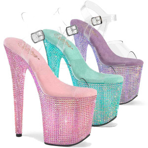 BEJEWELED-808RRS, 8" Ankle Strap Platform with Resin Rhinestones by Pleaser USA