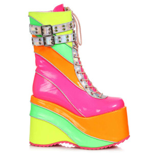 500-SHARLA, 5" Multi Color Chunky Platform Wave Stitch Ankle Boot By Ellie