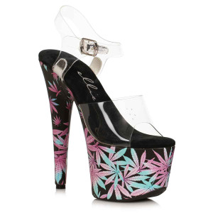 709-BAMBI, Clear 7 Inch Platform with Leaves Print By Ellie Shoes