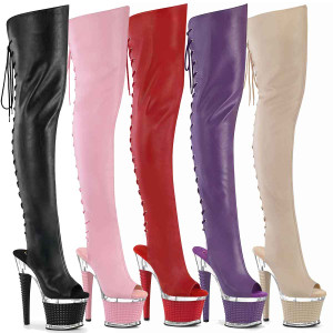 SPECTATOR-3030, Thigh High Boots with Open Back and Peep Toe By Pleaser